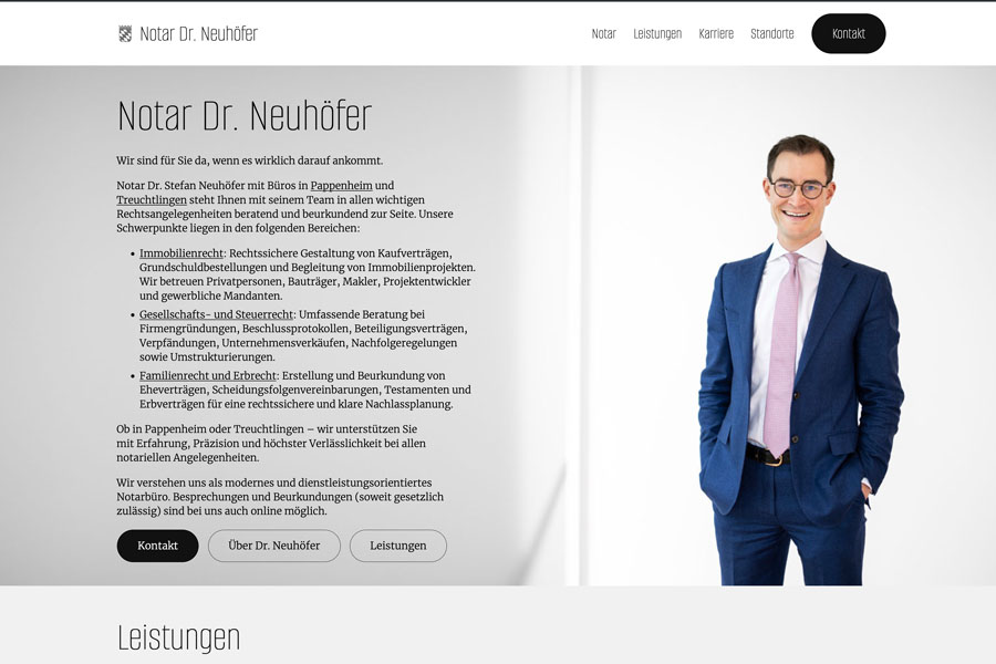 Referenz Screenshot der Website von Notar Dr. Neuhöfer