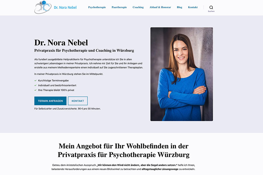 Referenz Screenshot der Website von Praxis Nora Nebel